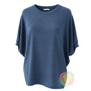 Bryn Walker Blue Dolman Blouse Large Lagenlook Oversized Large